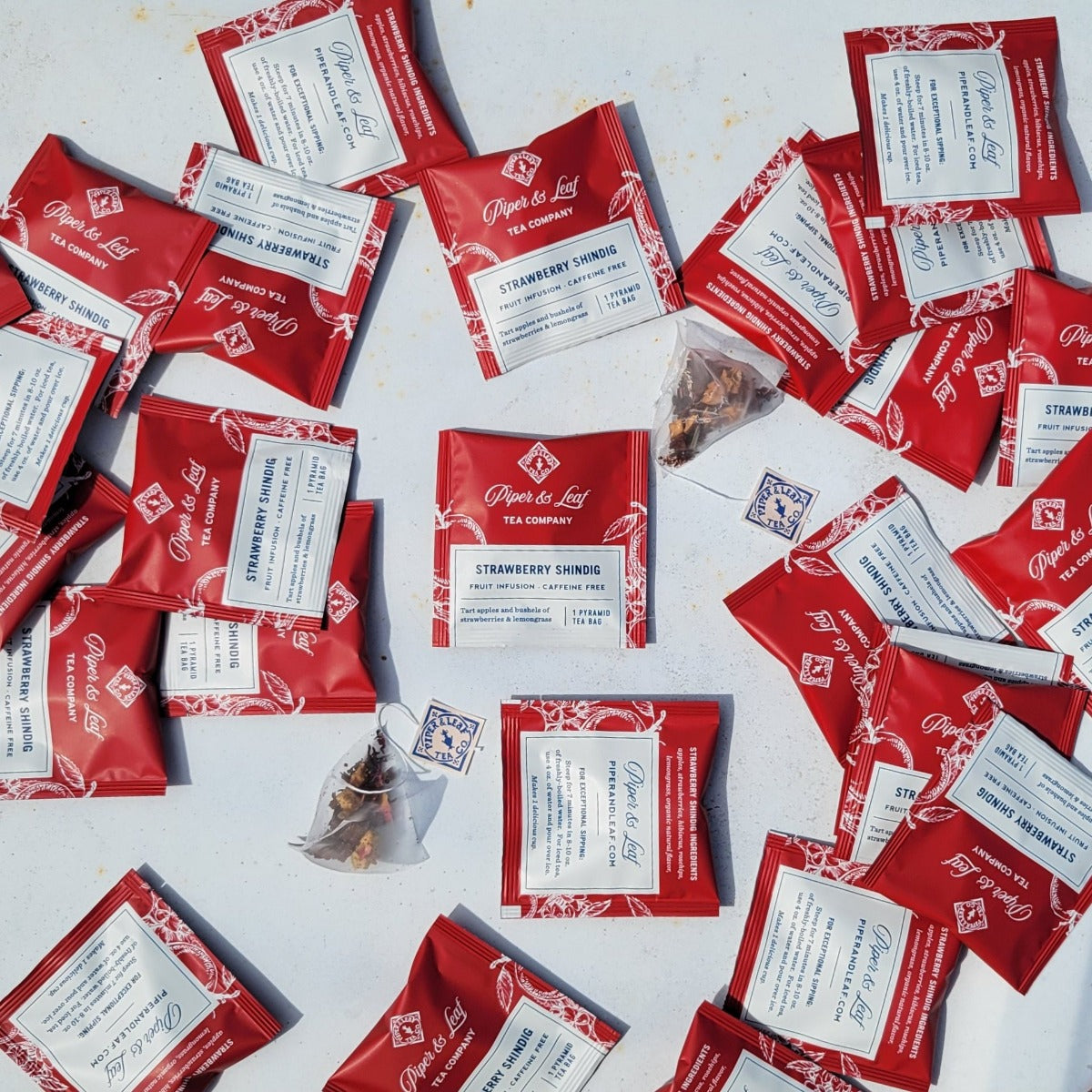 Strawberry Shindig individually wrapped tea bags askew