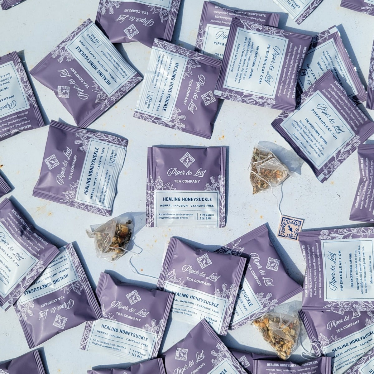 Healing Honeysuckle individually wrapped tea bags askew