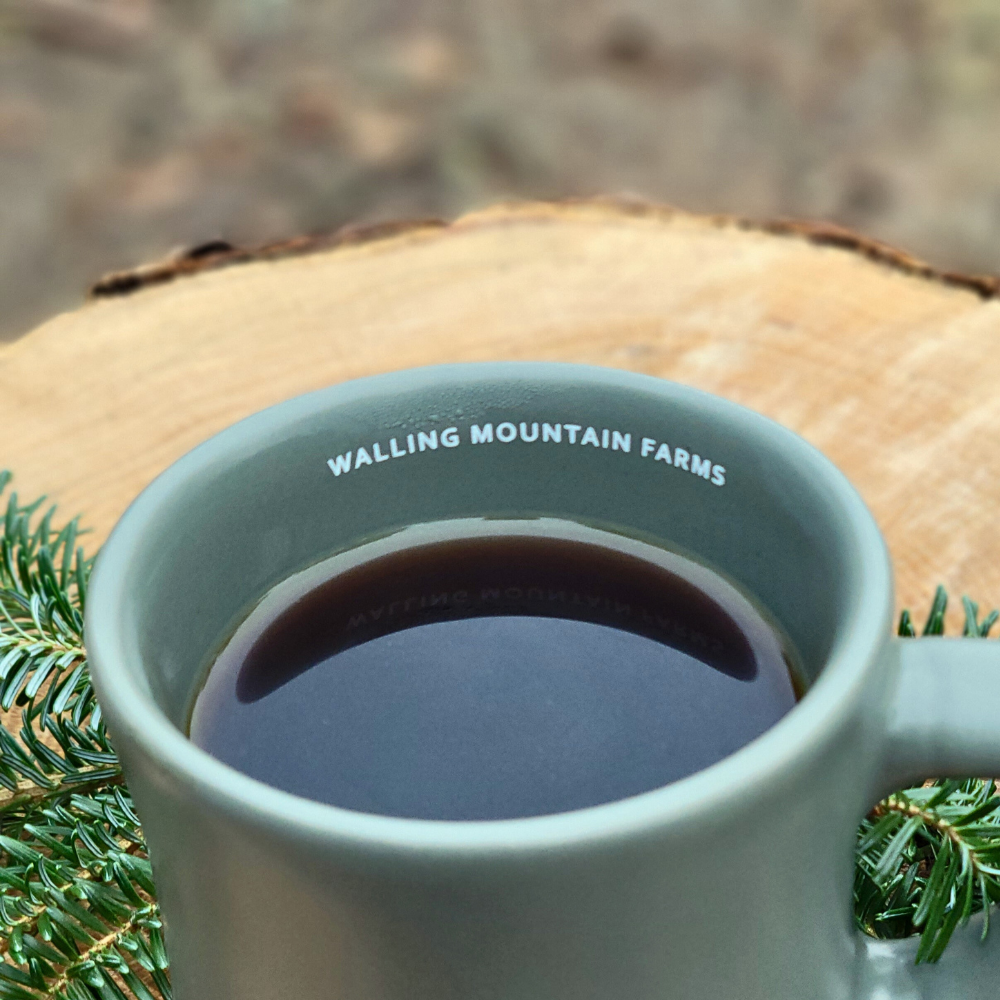 the inside of the walling mnt. coffee mug that says "walling mountain farms"