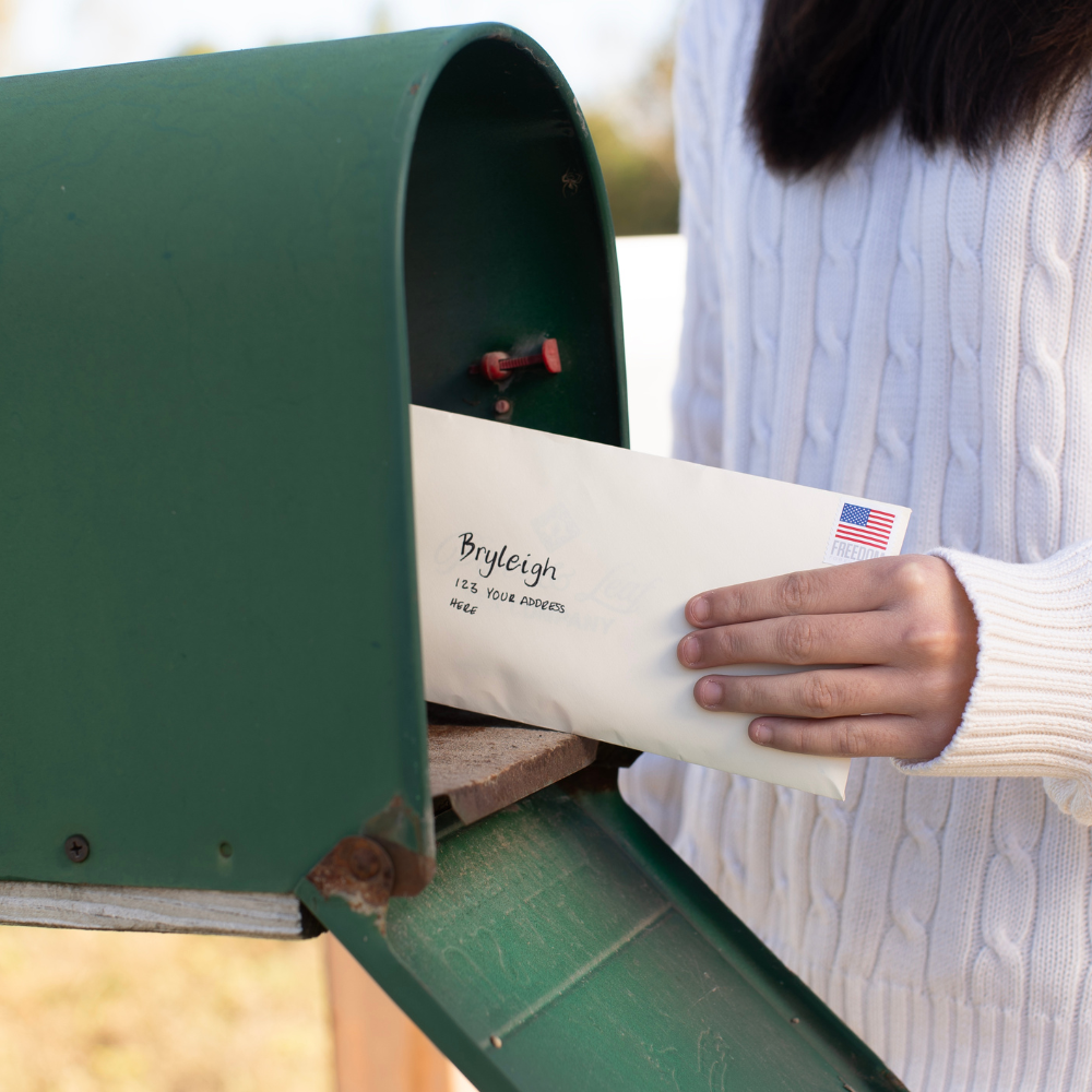 girl getting her 3 steeps from the mailbox