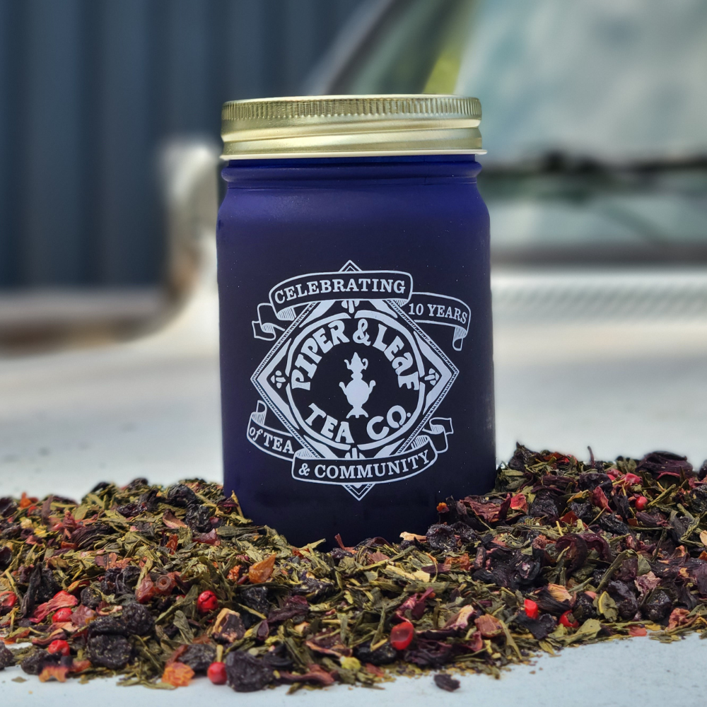 Blueberry Jubilee loose leaf jar in limited edition dipped jar