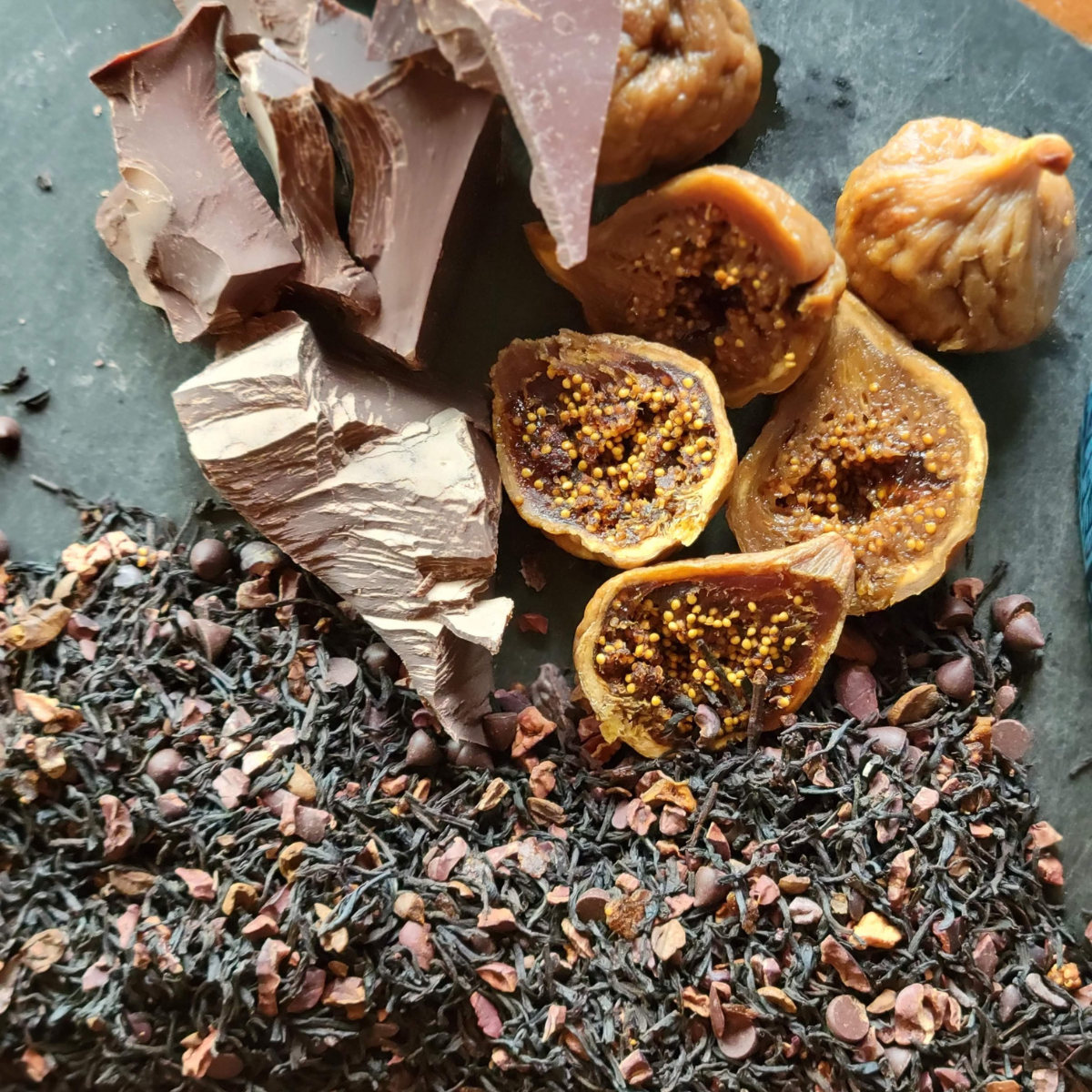 Chocola-tea ingredients on slate