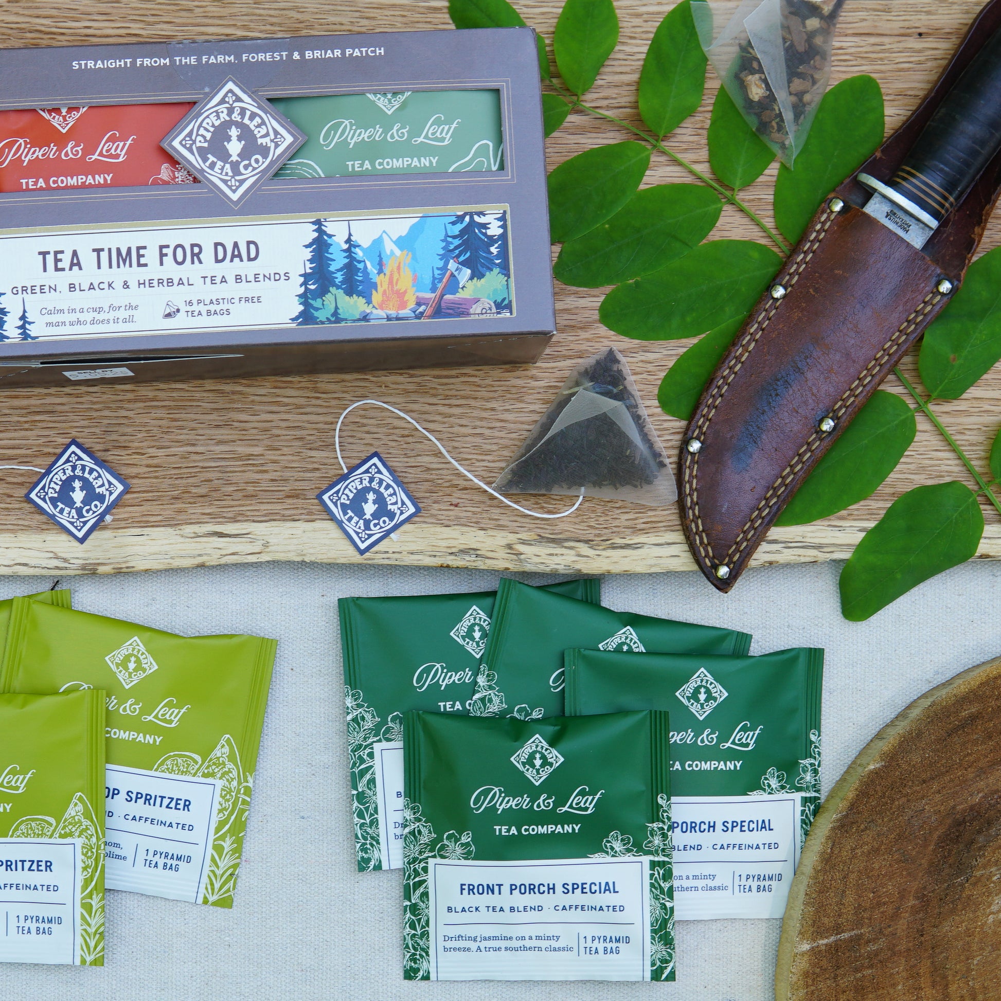 The Piper & Leaf Tea Co. "Tea Time For Dad" box features 16 individually wrapped tea bags—an ideal Father’s Day gift for tea-loving dads.