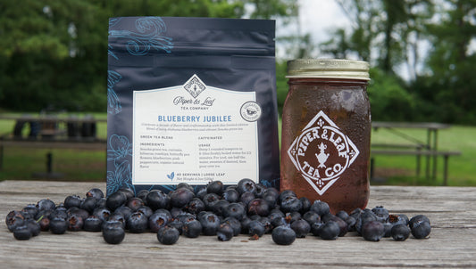 Enjoy Piper and Leaf Tea Co.’s Blueberry Jubilee 40 Serving Loose Leaf—a refreshing, limited edition tea blend—perfect with iced tea and fresh blueberries on a sunny day outdoors.