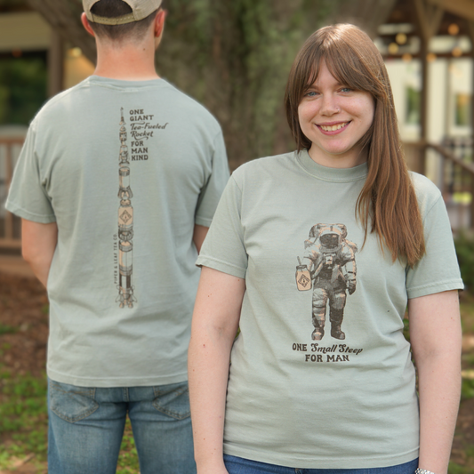 Daniel and Kira sporting Piper & Leaf's new Retro Spaceman Tee