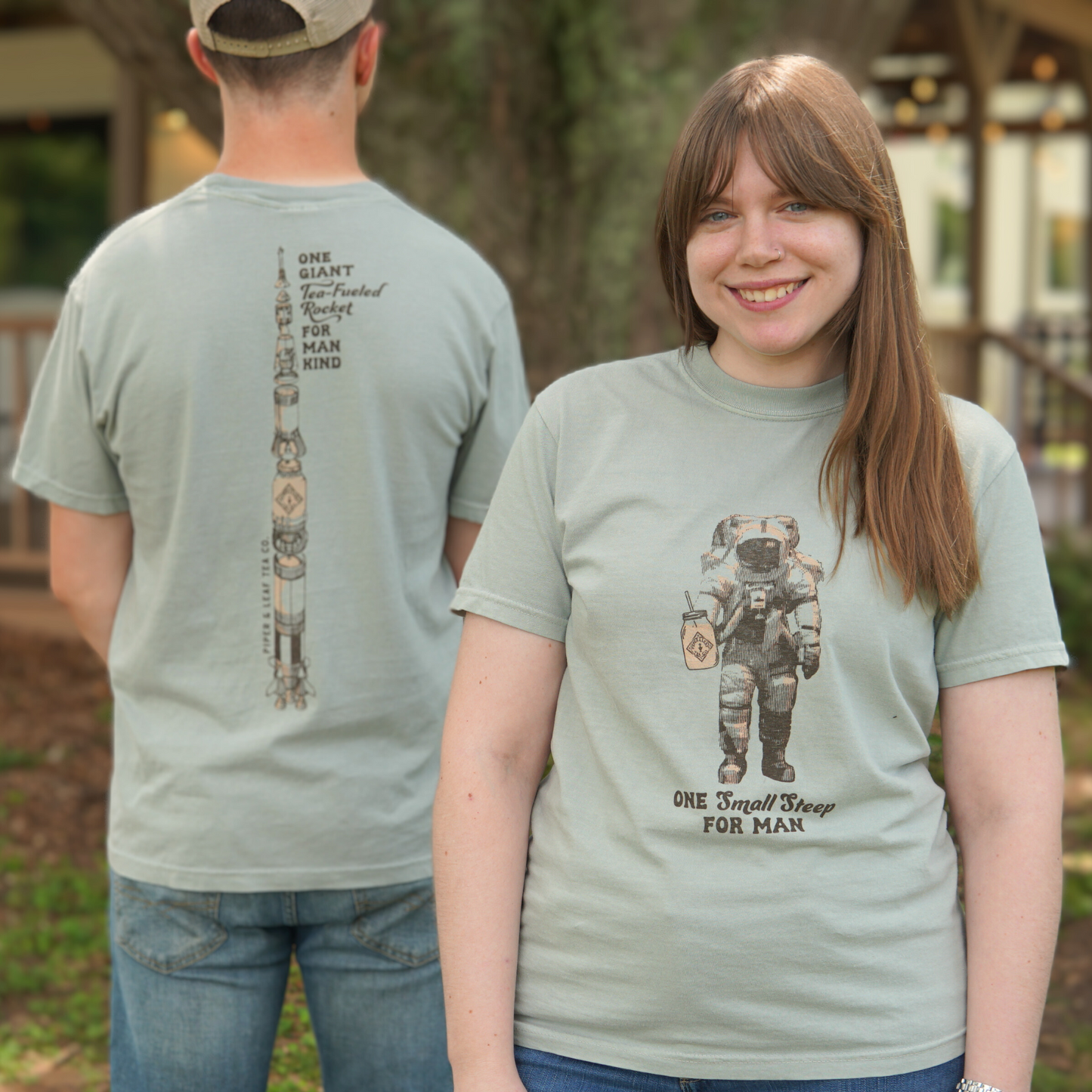 Daniel and Kira sporting Piper & Leaf's new Retro Spaceman Tee 