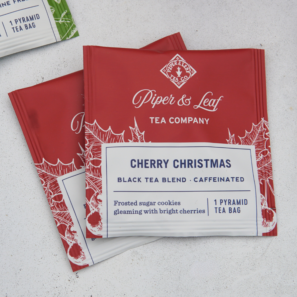 Piper & Leaf's Cherry Christmas individually wrapped tea bags