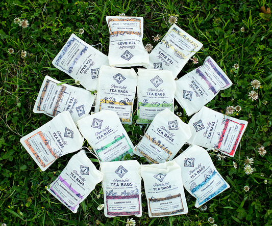 Upclose view of our 15 blend variety pack in tea bag sachets
