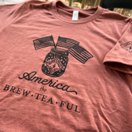 America the Brew-Tea-Ful shirt from Piper and leaf- a stary mason jar with american flags 