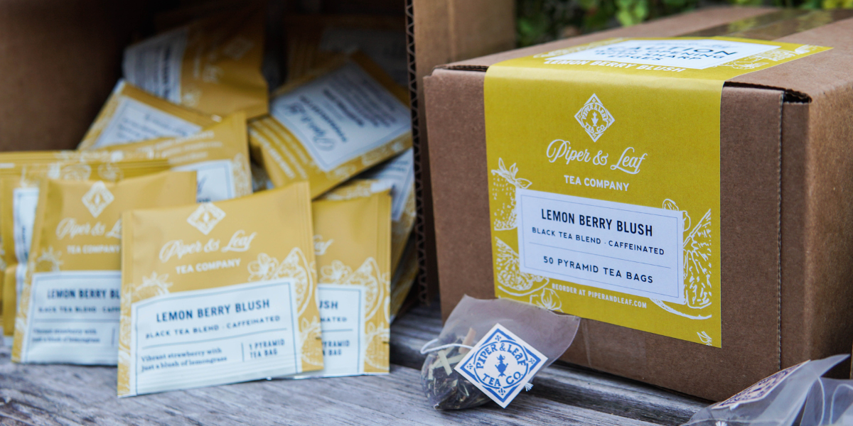 Upclose look at Lemon Berry Blush case of 50 tea bag envelopes