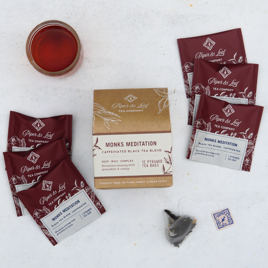 Piper & Leaf's Monks Meditation Seasonal Blend now available in a 12 ct of individually wrapped tea bags