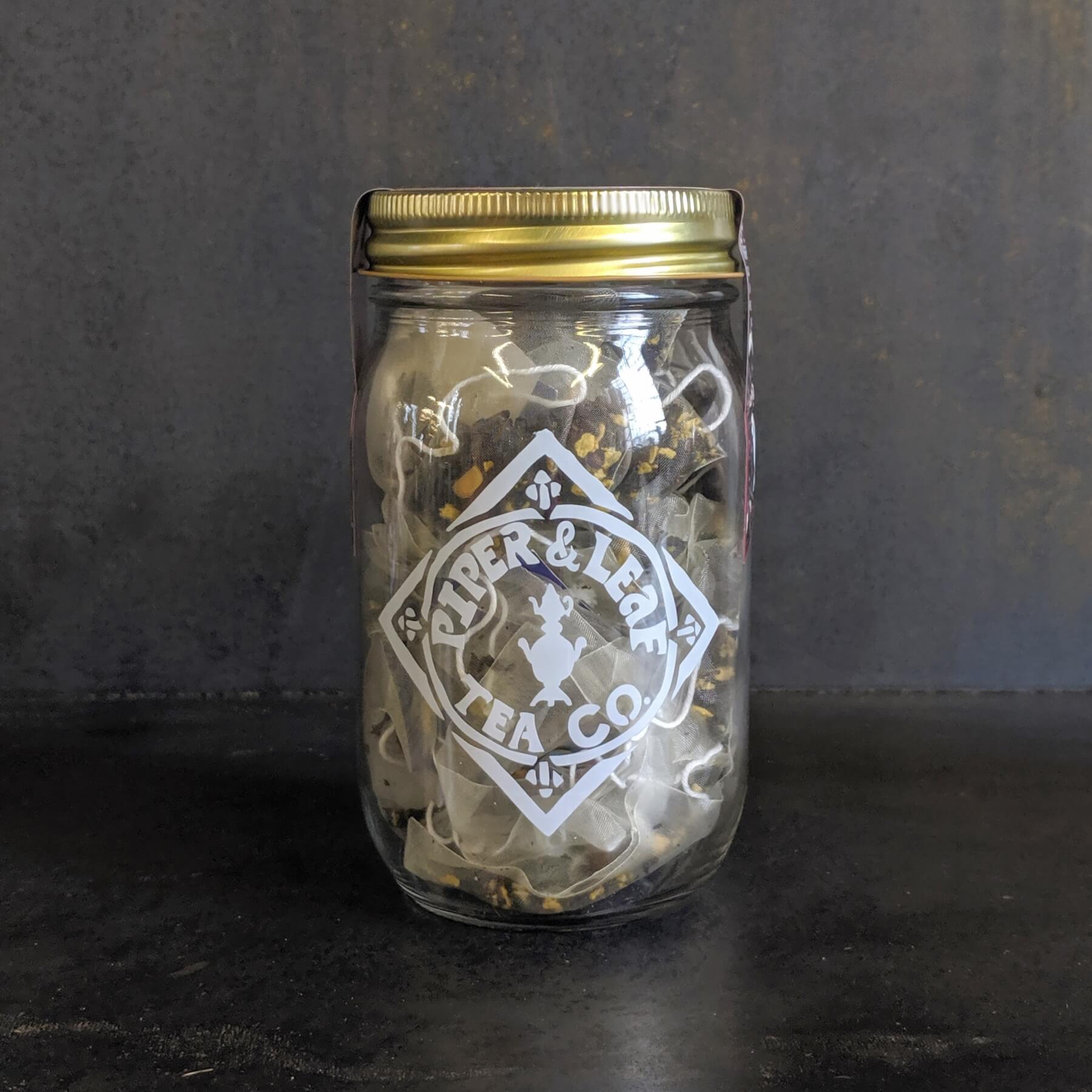 Side view of a Party Pack pint jar of tea bags (Cherry Christmas)