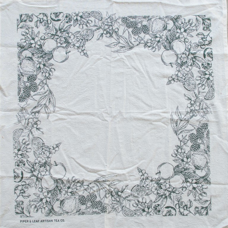 Full view of design of the Garden Tea Party Tea Towel in Garden Green