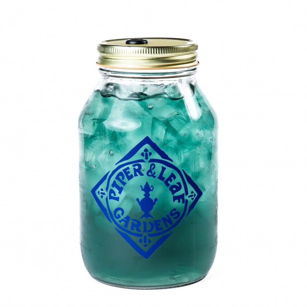Piper Mint Blues jar of iced tea: a beautiful lagoon blue