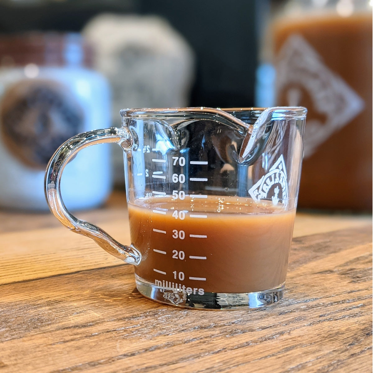 Piper Mini Measure - a tiny glass measuring cup with a little handle. Up to 70 milliliters or 2.5oz